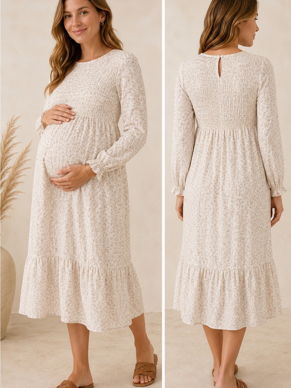 Sonoma Cream Floral Smocked-Yoke Tunic Dress